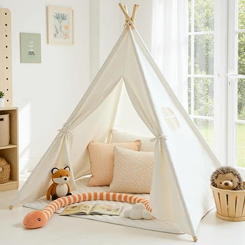 Sumbababy Teepee Tent for Kids Indoor - Toddler Play Tent Washable Tipi Sleepover Tents with Lights for Girls & Boys - Foldable Playhouse Gift Toys