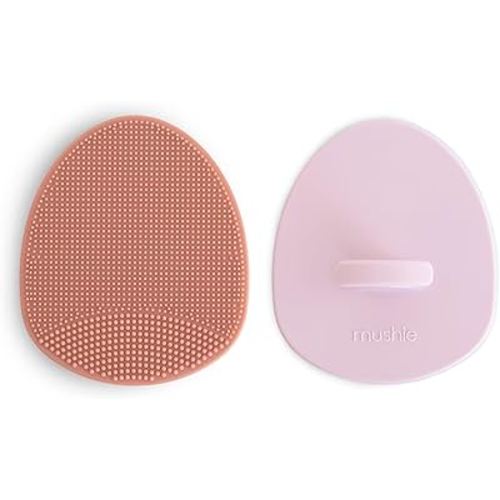 mushie Baby Bath Cradle Cap Brush | Soft Silicone Bristles for Dry Skin, Eczema, & Cradle Cap Treatment | 2-Pack (Rose/Soft Lilac)