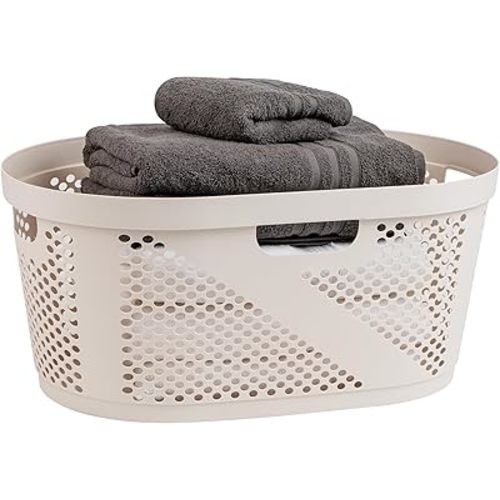 Mind Reader 40L Laundry Basket, Clothes Hamper, Premium Wicker Design, Plastic, Ivory