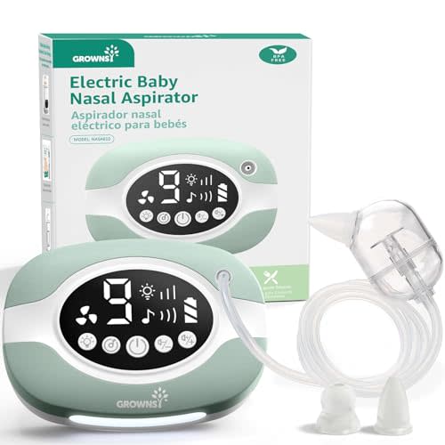 GROWNSY Electric Nose Suction for Baby, Hospital-Grade Nasal Aspirator with Night Light,Soothing Lullabies, Baby Nose Sucker with 9 Adjustable Suction Levels, Green