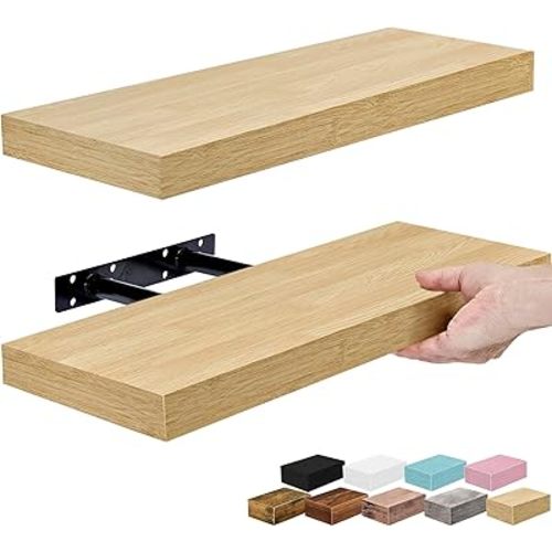 Sorbus Floating Shelves for Wall – 16 Inch Floating Shelf for Kitchen, Bedroom, Living Room, Bathroom, Home & Wall Decor - Mounted Bathroom Shelves with Invisible Brackets (Maple Wood, 2 Pack)