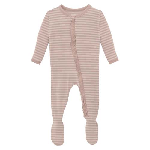 Print Layette Ruffle Footie with 2 Way Zipper in Blossom Breeze Stripe