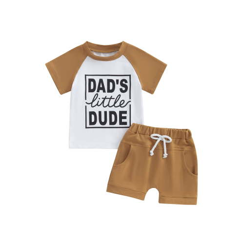 Loicainy Baby Toddler Boy Summer Outfits 3 6 9 12 18 24 Months Short Sleeve Letter Print Tops and Solid Color Drawstring Shorts Clothing