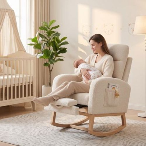 Nursery Rocking Chair. Upholstered Glider Rocker with Side Pocket. Comfortable High Back Rocking Chair for Living Room. Bedroom. Nursing Room