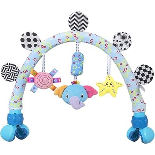 Travel Arch Bassinet Mobile Toys for Infant & Toddlers,Clip on Stroller Toy Crib Accessory & Pram Activity Bar Toy for Indoor and Outdoor (Elephant)