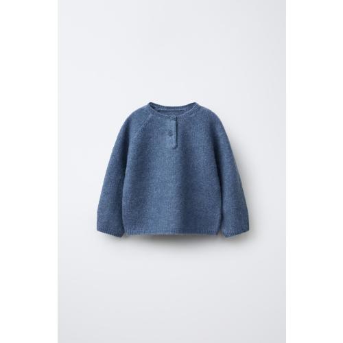 KNIT HENLEY JUMPER - Mid-blue | ZARA United States