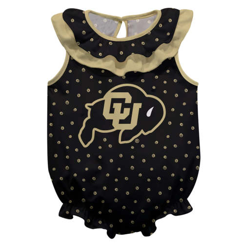 Colorado Buffaloes Swirls Black Sleeveless Ruffle Bodysuit Logo Bodysuit