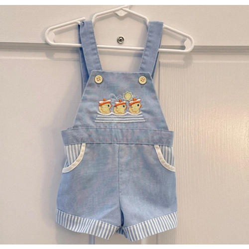 VTG Stone Apparel Baby Boy Blue Shortalls 18 Months with Ducks Embroidery Design