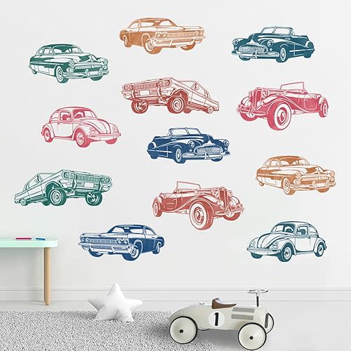 Yovkky Colorful Car Wall Decals Stickers, Watercolor Vehicle Transportation Toddlers Boy Nursery Decor, Vintage Home Decorations Kids Baby Bedroom Playroom Classroom Art