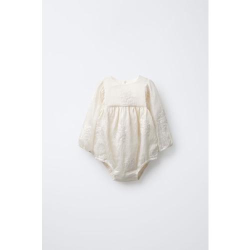 EMBROIDERED FLORAL ROMPER - Ecru | ZARA United States