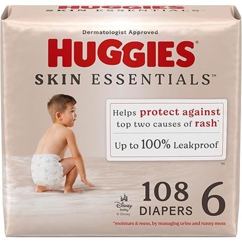 Huggies Size Newborn Diapers, Skin Essentials Baby Diapers, Size Newborn (6-9 lbs), 76 Count, Packaging May Vary