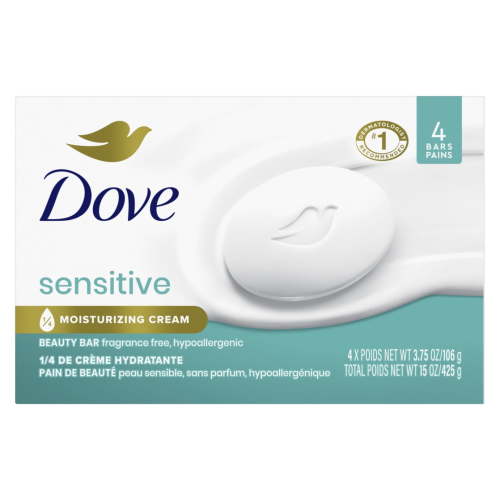 Dove Beauty Bar Women's Bath Soap Sensitive, 3.75 oz 4 Bars