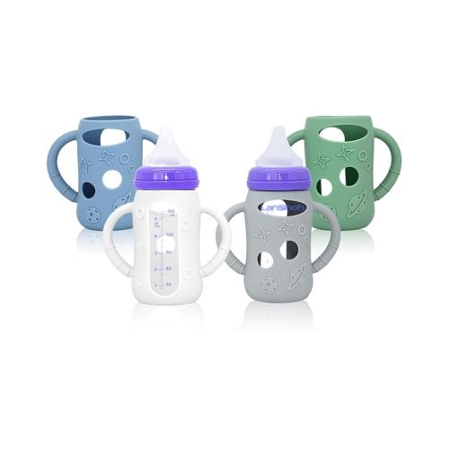 4 Pack Silicone Bottle Sleeves for Lansinoh Glass Baby Bottles (Old Style), 5 oz, Anti-Slip Protective Covers with Handles, Baby Essentials(Bottles Not Included)