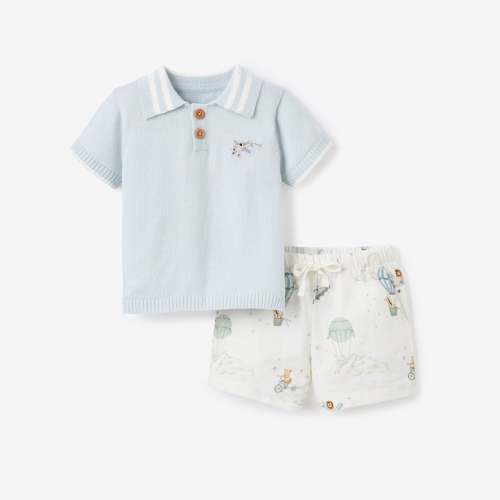 6-9 Month Up & Away Knit Polo Shirt + Printed Oxford Shorts