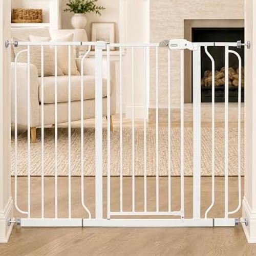 Regalo 36" Extra Tall and Wide Baby Gate, Bottom of Stairs & Doorways | Fits Openings 29"-49" Wide, Pressure Mounted with Door, For Babies, Toddlers & Pets, White
