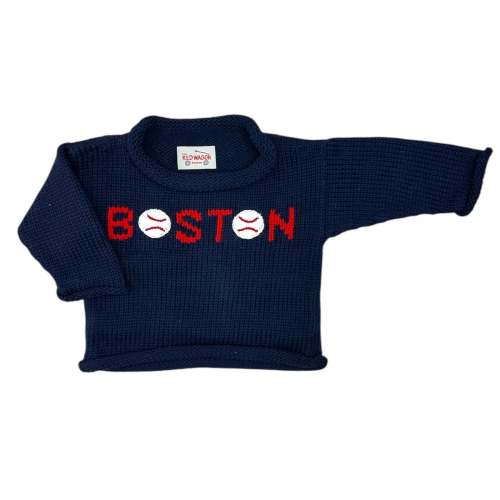 Navy Boston Baseball Roll Neck Sweater