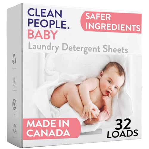 The Clean People Unscented Baby Laundry Detergent Sheets - Hypoallergenic - Ultra Concentrated, Recyclable Packaging, Fights Stains & Odors on Baby Clothes & Bedding - Fragrance Free, 32 Pack