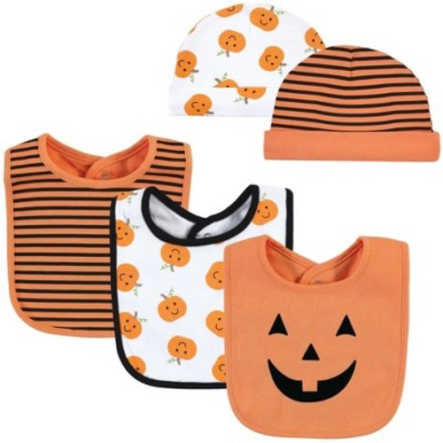 Hudson Baby Unisex Baby Cotton Bib and Headband or Caps Set, Pumpkin, One Size