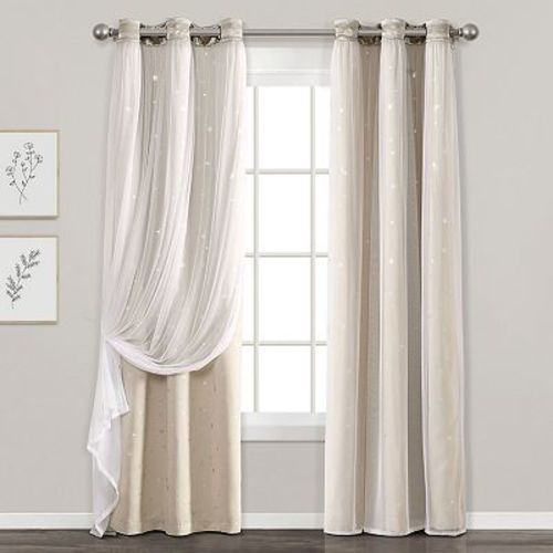 Lush Decor Star Sheer Insulated Grommet Blackout Pair of 2 Window Curtain Panels