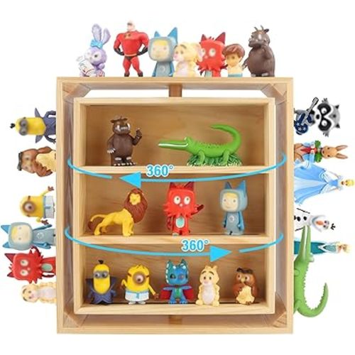 360° Rotating for Tonies Organizer Shelf, Wooden Double-Sided for Tonies Storage Multiple Iron Plates Magnetic Side Holds for 15–30 Tonies Figures Characters, for Children's Room Decoration & Storage