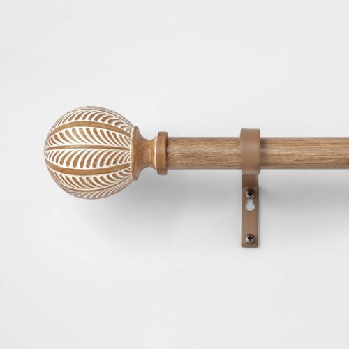 Carved Light Woodtone Ball Curtain Rod