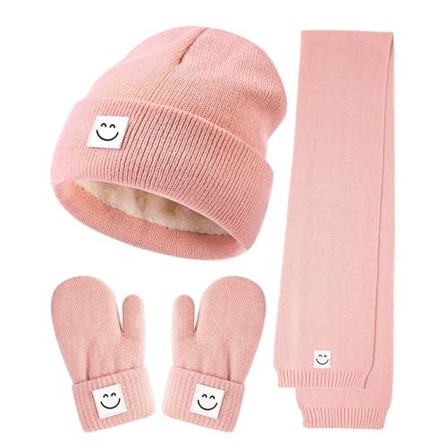 Baby Beanie Mittens Scarf Set,Toddler Kids Winter Hat and Thermal Gloves Neck Warmer Set for Girls Boys