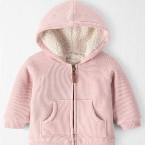 Baby Girl Recycled Sherpa Waffle Knit Hooded Jacket - Little Planet | Carter's