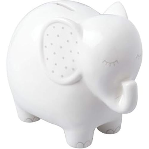 Pearhead Ceramic Elephant Bank, Gender Neutral Baby Nursery Décor Coin Bank, Elephant Piggy Bank for Kids Keepsake, White