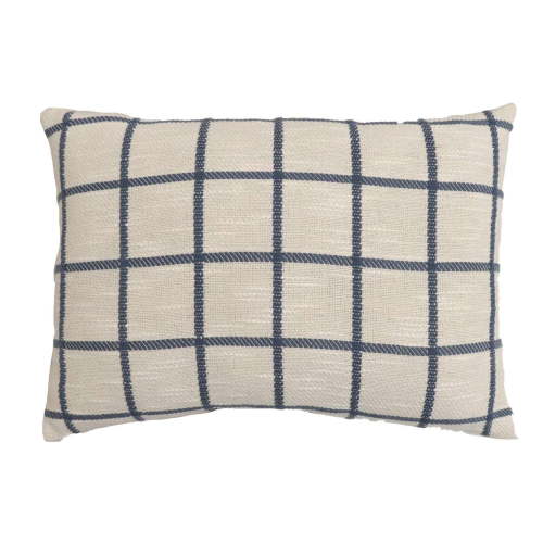 Mainstays Ivory & Blue Windowpane Decorative Pillow, 14" x 20"