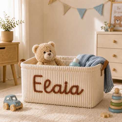 Personalized Baby Storage Basket with Name, Custom Corduroy Toy Basket, Nursery Organizer, Christening Gift, Newborn Baby Gift