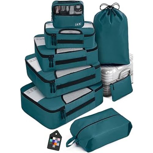 Veken 8 Set Packing Cubes for Suitcases, Travel Bag Organizers for Carry on Luggage, Suitcase Organizer Bags Set for Travel Essentials Travel Accessories in 4 Sizes(Extra Large, Large, Medium, Small)