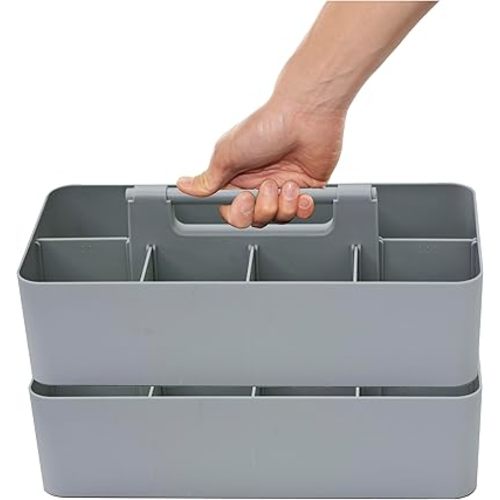 2 PACK - Portable DIY 8 Dividers Durable Plastic Tote Tool & Supply Cleaning Caddy with Handle Made In USA (Orion Gray)