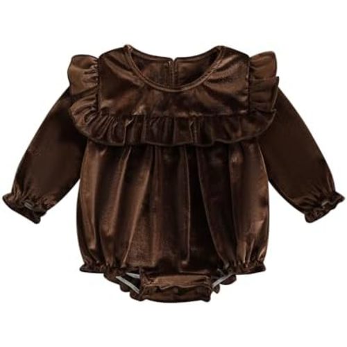 Ledy Champswiin Newborn Infant Baby Girl Winter Romper Solid Ruffled Jumpsuit Baby Velvet Shirt Fall Clothes One Piece Outfit