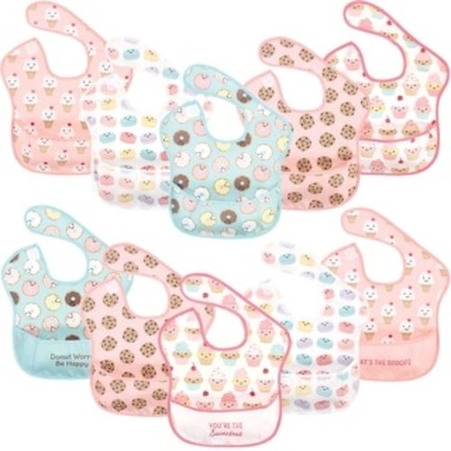 Hudson Baby Infant Girl Waterproof Polyester Bibs 10pk, Sweetest Cupcake, Beginner - Sweetest Cupcake