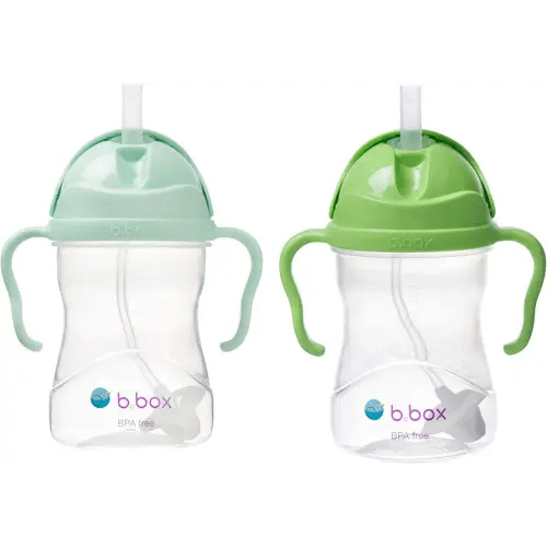 b.box Sippy Cup with Weighted Straw (2-Pack). Leak Proof, Easy Grip. BPA Free & Dishwasher Safe. Ideal for Babies 6m+ to Toddlers (pistachio + apple, 8oz)