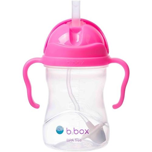 b.box Sippy Cup with Weighted Straw. Drink from any Angle, Leak Proof, Spill Proof, Easy Grip. BPA Free, Dishwasher Safe. For Babies 6m+ to Toddlers (Pink Pomegranate, 8oz)