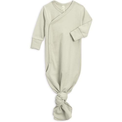 Colored Organics Baby 100% Organic Cotton Newborn Knotted Gown - Infant Indy Kimono Wrap Front Tie Knot with Mitten Cuffs