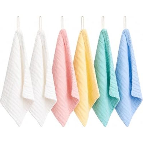Muslin Washcloths 6pcs Baby Washcloths White Pink Yellow Blue Green