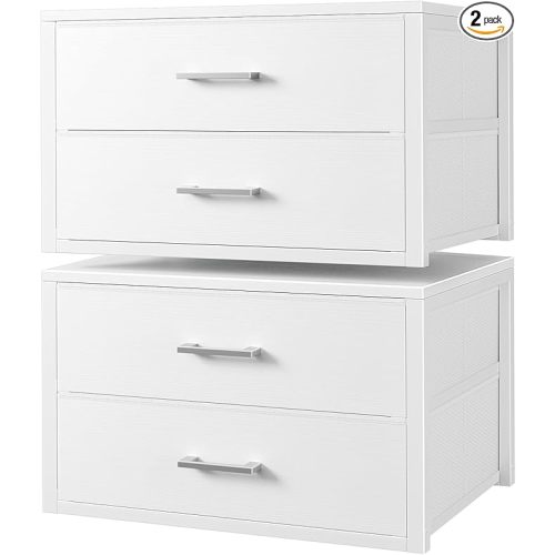 BOLUO Stackable Storage Drawers Closet Organizers and Storage Fabric White 2 Drawer Dresser for Bedroom 2 Packs Modern