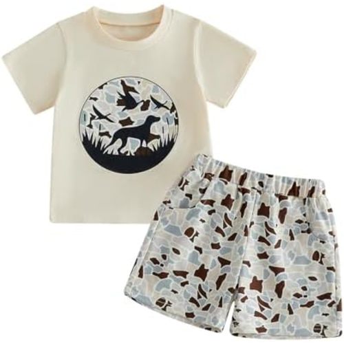 Yoawdats Toddler Baby Boy Summer Outfits Camo Print Short Sleeves T-Shirt+Elastic Camouflage Shorts Set Duck Hunting Clothes