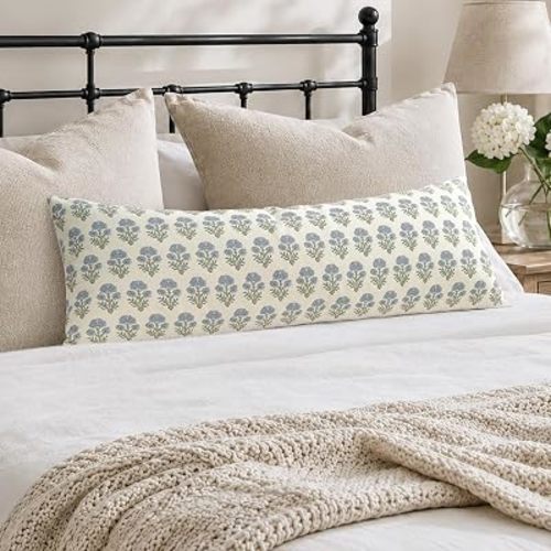 Vintage Botanical Lumbar Pillow Cover 12X20 Pack of 1, Double-Sided Floral Print Long Pillowcase, Soft Cotton Blend Decorative Rectangular Pillow for Bed Farmhouse Home Decor (Cover Only)