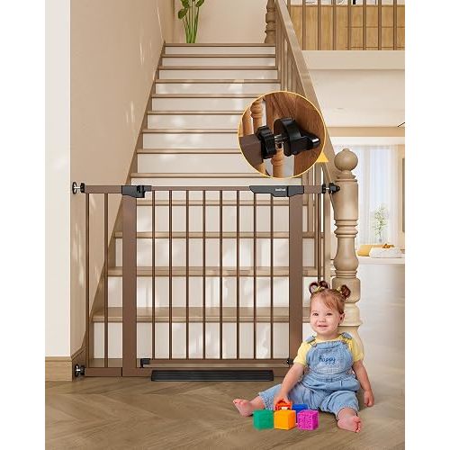 InnoTruth 29.6-39.1 in Wide Baby Gate for Stairs and Doorways, Brown