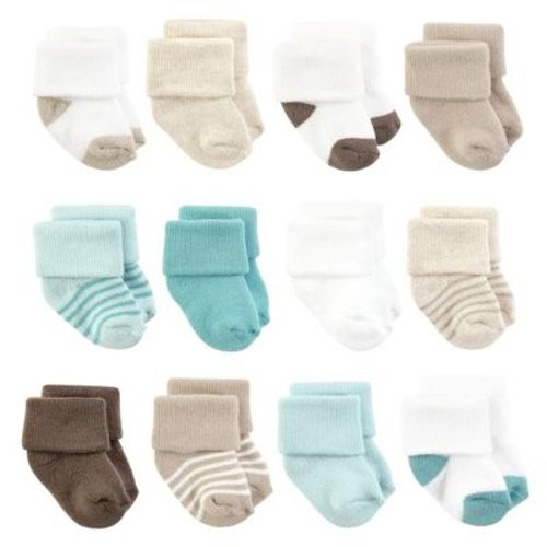 Hudson Baby Basics Infant Baby Cozy Terry Baby Sock 12-Pack, Forest and Earth Stripes, 0-6 Months