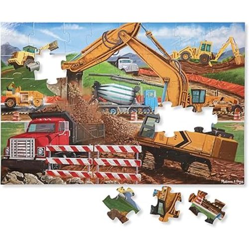 Melissa & Doug Building Site Floor Puzzle, 48 pc Jumbo Jigsaw Puzzle, Educational Screen Free Activity for Toddler, Preschoolers and Kids Ages 3+ (2 x 3 Feet) - FSC Certified