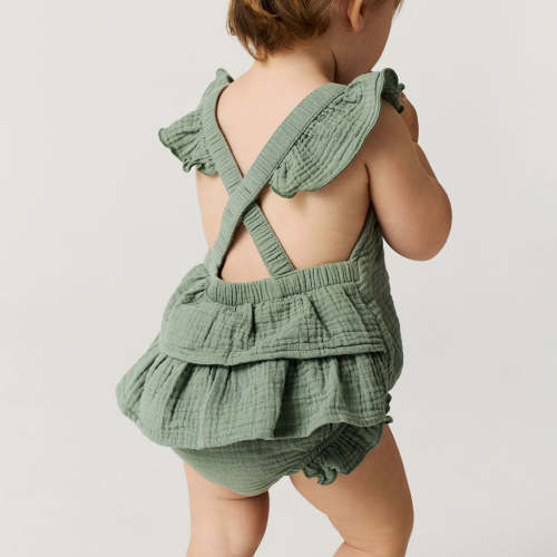 Soft Jade Cotton Crinkle Ruffled Romper