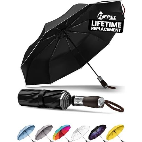 REPEL Windproof Travel Umbrella - Compact & Withstands Winds up to 85MPH , Strongest Premium Auto Folding Umbrella for Rain and Sun - Durable, Light & Portable for Women & Men , Fits Backpack & Cars