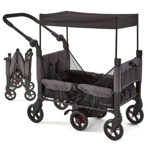 Contours Curve 360 Stroller Wagon - Black: Double Configuration, Adjustable Harness, EVA Flat-Free Tires, Steel Frame