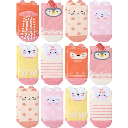 Baby Toddler Socks Grip Non Slip Boys Girls Kids Cotton 12 Pack Ankle Socks | Premium Cotton Soft Breathable,Anti-Slip Grips,6 Month-7T Grippy Toddler Socks,Elastic Cuffs,Unisex Daily All Season Wear