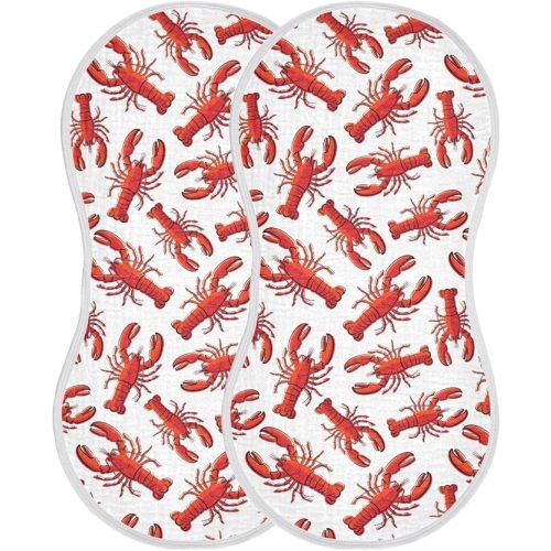 Muslin Burp Cloths for Baby Boys and Girls - 2-Pack Ultra Absorbent Lobsters Muslin Washcloths, Newborn Towel, Milk Spit Up Rags, Burp Cloth Bib for Unisex, 22 x 11 Inch