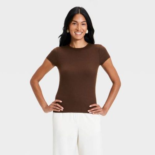 Women's Short Sleeve Ribbed T-Shirt - A New Day™ Brown L